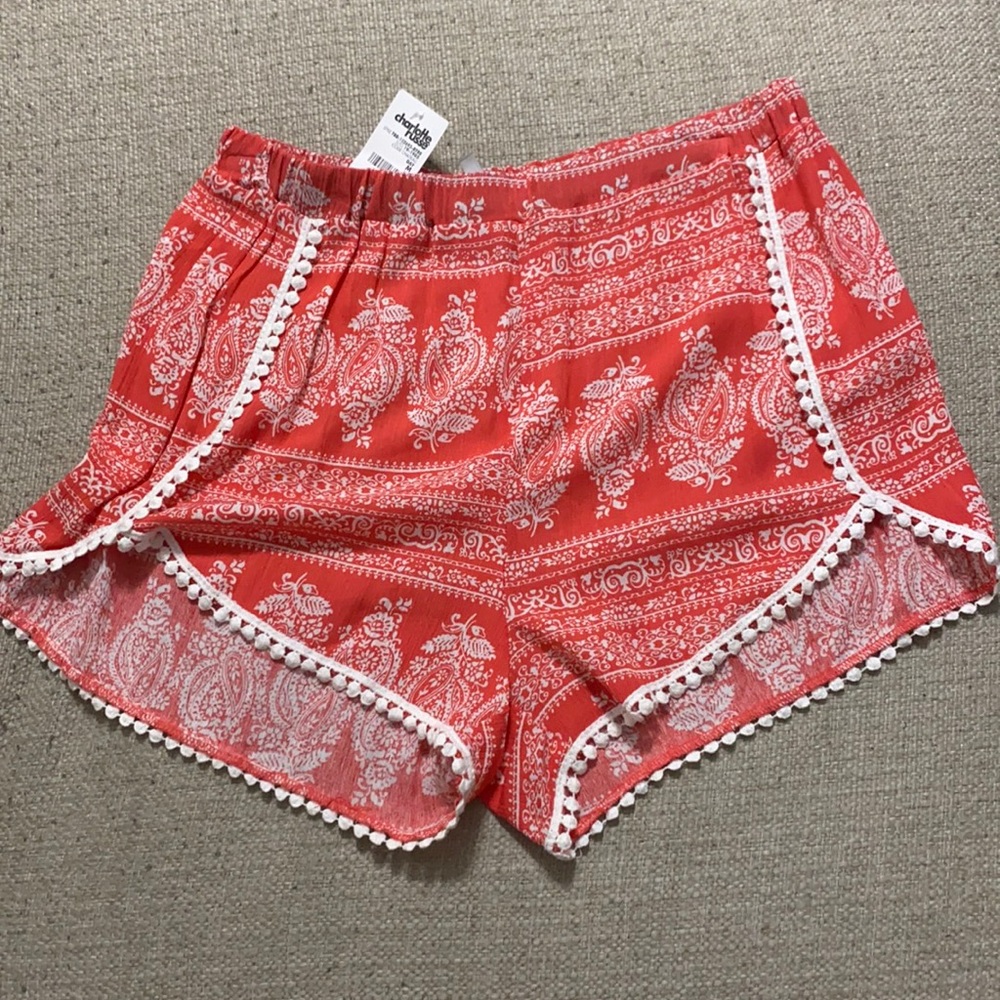 Charlotte Russe Chateau Day NWT Orange Patterned Elastic Pull On Shorts Med